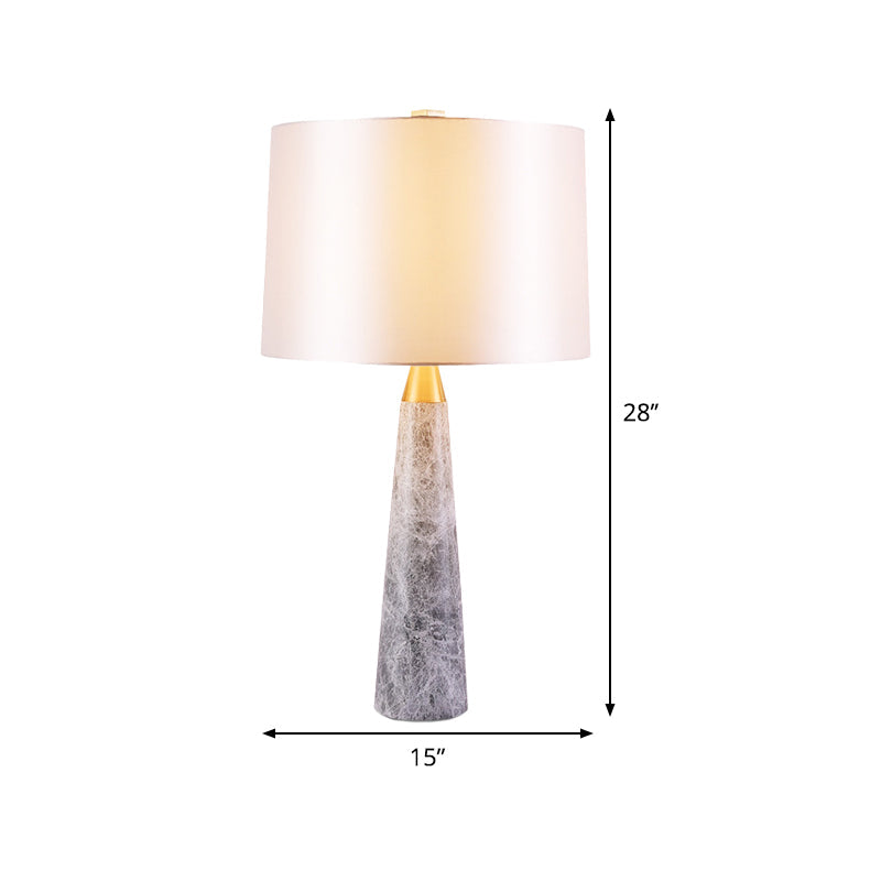 Modernist Study Lamp With Drum Shade - White Task Lighting On Marble Base