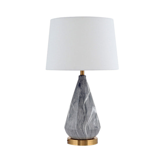 Modern Teardrop Ceramic Table Lamp: Grey Desk Light With White Fabric Shade