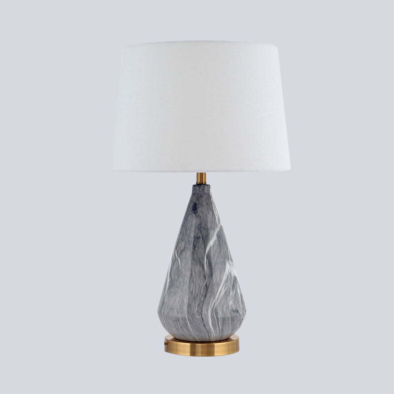 Modern Teardrop Ceramic Table Lamp: Grey Desk Light With White Fabric Shade