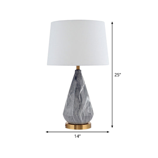 Modern Teardrop Ceramic Table Lamp: Grey Desk Light With White Fabric Shade