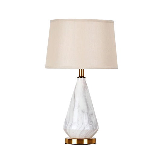 Modern White Barrel Table Lamp With Fabric Shade - Contemporary Task Lighting