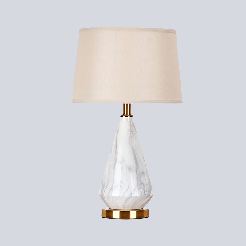 Modern White Barrel Table Lamp With Fabric Shade - Contemporary Task Lighting