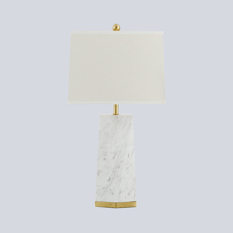 Modern White Trapezoid Table Lamp With Fabric Shade & Marble Base