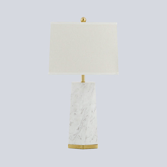 Modern White Trapezoid Table Lamp With Fabric Shade & Marble Base