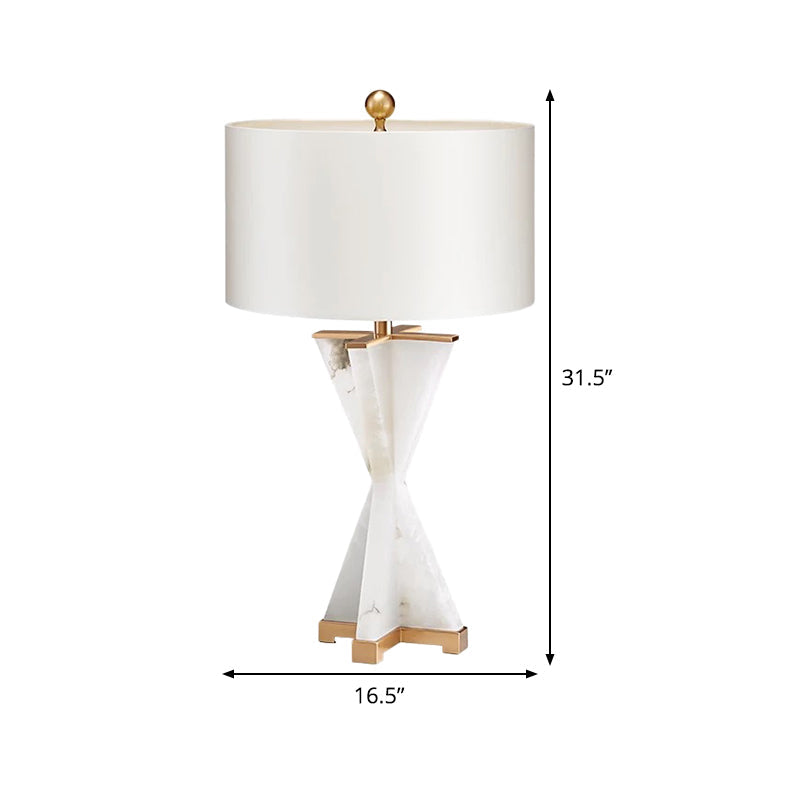 Modern Cylinder Study Lamp - 16/16.5 Wide Fabric Shade White Bedside Reading Light