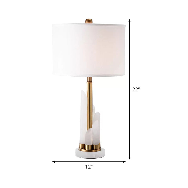 Modern White Nightstand Lamp With Fabric Shade - Bedroom Task Lighting