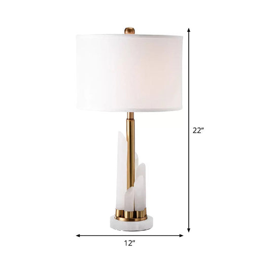 Modern White Nightstand Lamp With Fabric Shade - Bedroom Task Lighting