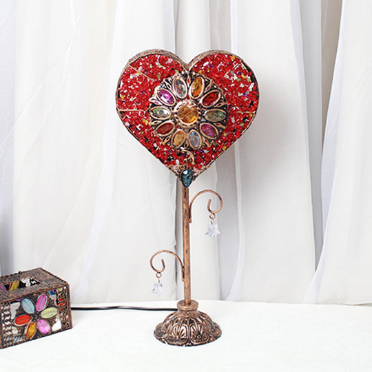 Art Deco Heart-Shaped Red/Yellow Metal Table Lamp: Nightstand Lighting For Living Room