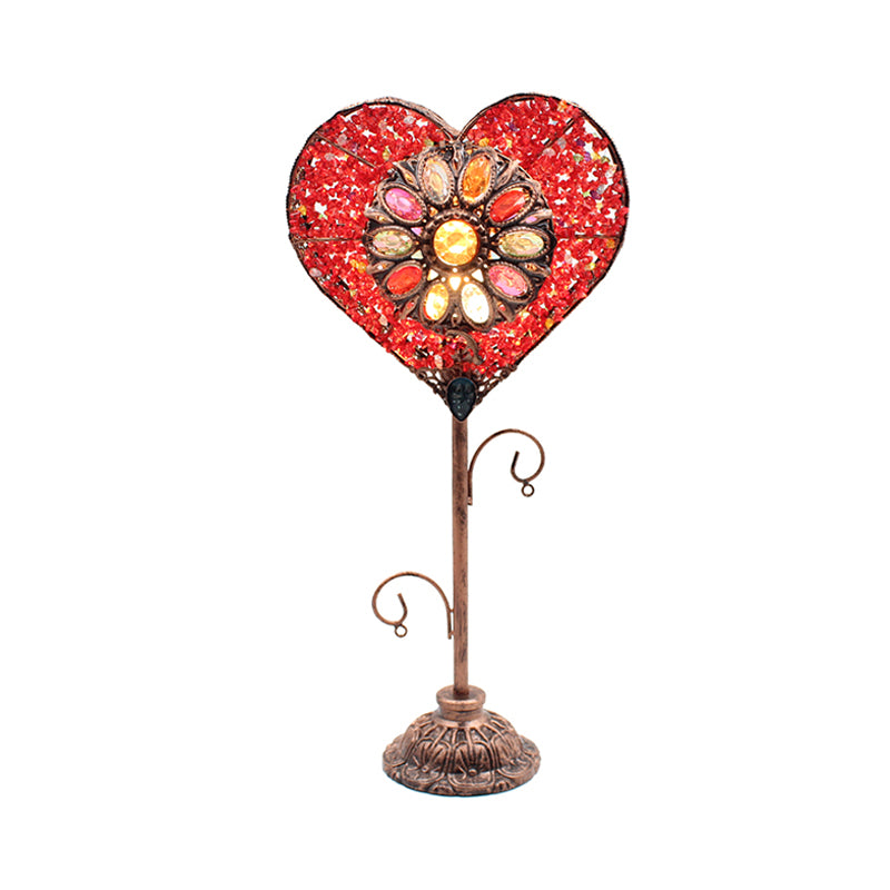 Art Deco Heart-Shaped Red/Yellow Metal Table Lamp: Nightstand Lighting For Living Room