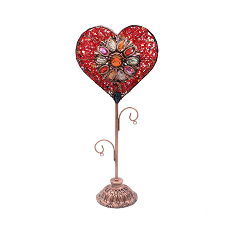 Art Deco Heart-Shaped Red/Yellow Metal Table Lamp: Nightstand Lighting For Living Room