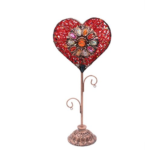 Art Deco Heart-Shaped Red/Yellow Metal Table Lamp: Nightstand Lighting For Living Room