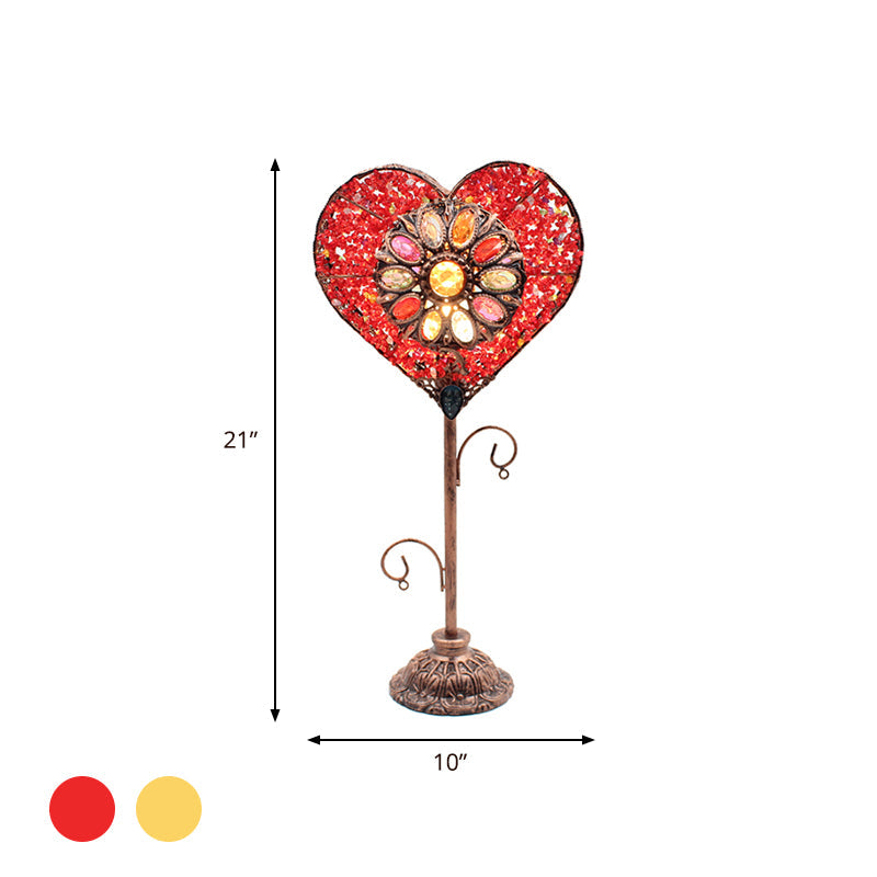 Art Deco Heart-Shaped Red/Yellow Metal Table Lamp: Nightstand Lighting For Living Room