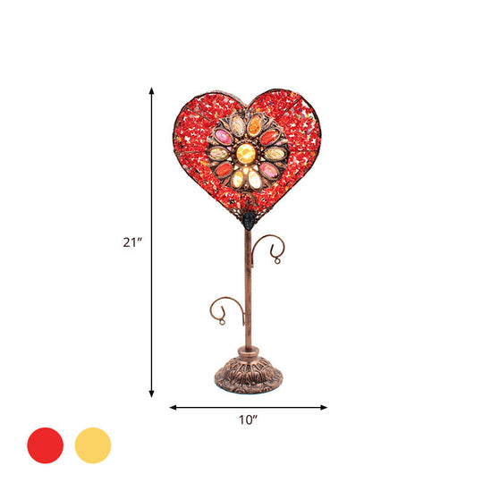 Art Deco Heart-Shaped Red/Yellow Metal Table Lamp: Nightstand Lighting For Living Room