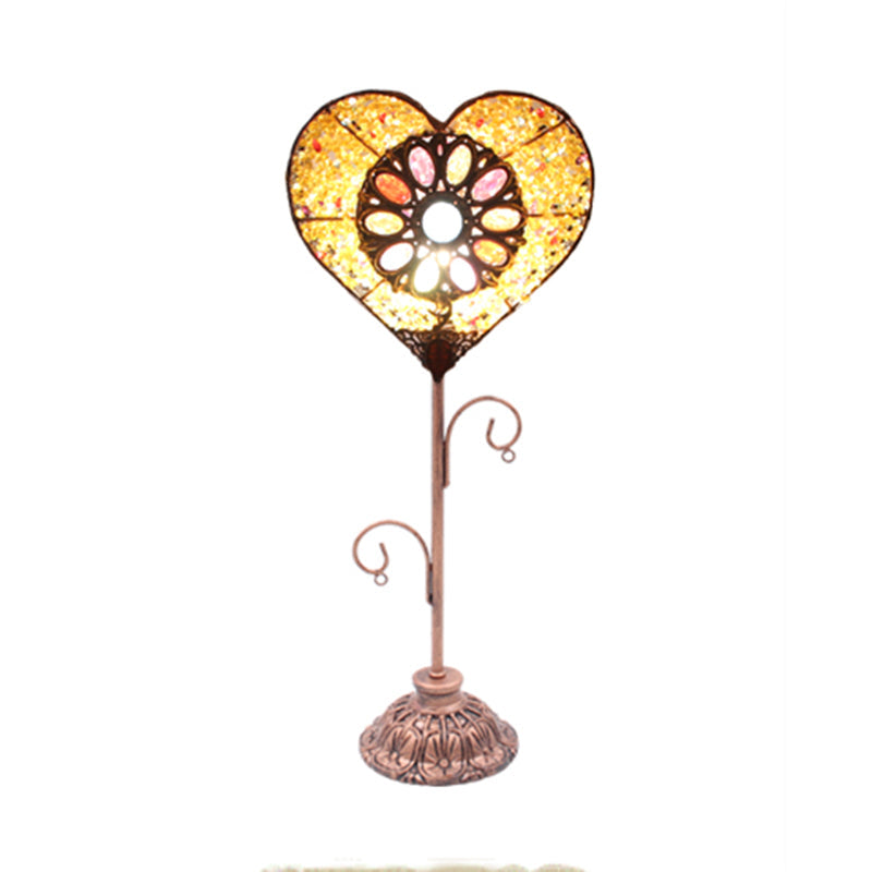 Art Deco Heart-Shaped Red/Yellow Metal Table Lamp: Nightstand Lighting For Living Room