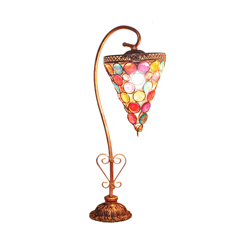 Vintage Metal Night Table Lamp In White/Pink/Red With Curving Arm For Living Room Nightstand