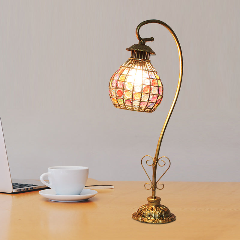 Metal Table Lamp - Vintage Red/Pink/Yellow Dome/Globe/Cylinder Design With Curved Arm For Living