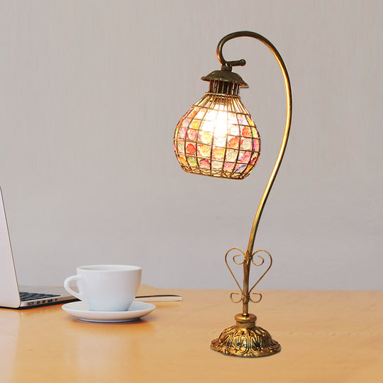 Metal Table Lamp - Vintage Red/Pink/Yellow Dome/Globe/Cylinder Design With Curved Arm For Living