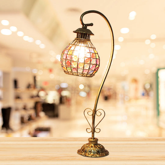 Metal Table Lamp - Vintage Red/Pink/Yellow Dome/Globe/Cylinder Design With Curved Arm For Living