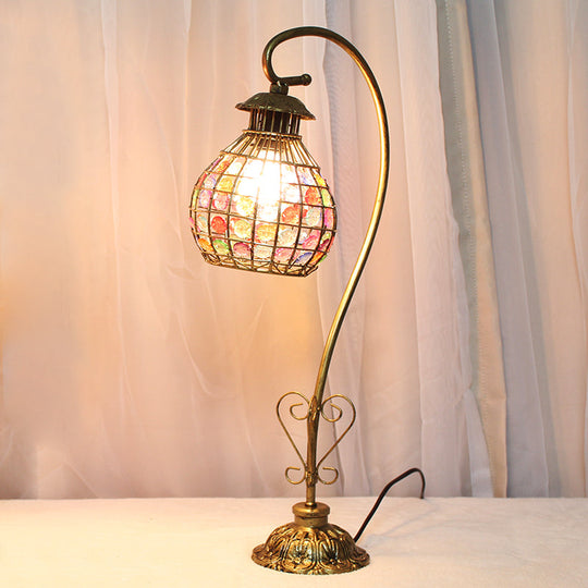 Metal Table Lamp - Vintage Red/Pink/Yellow Dome/Globe/Cylinder Design With Curved Arm For Living