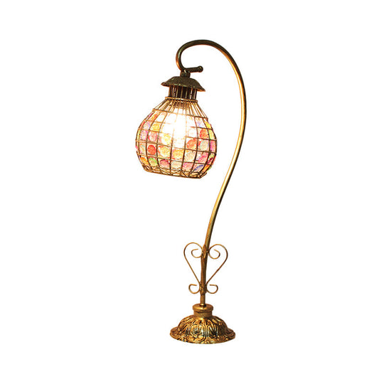 Metal Table Lamp - Vintage Red/Pink/Yellow Dome/Globe/Cylinder Design With Curved Arm For Living