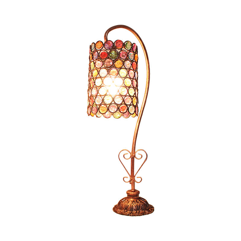 Metal Table Lamp - Vintage Red/Pink/Yellow Dome/Globe/Cylinder Design With Curved Arm For Living