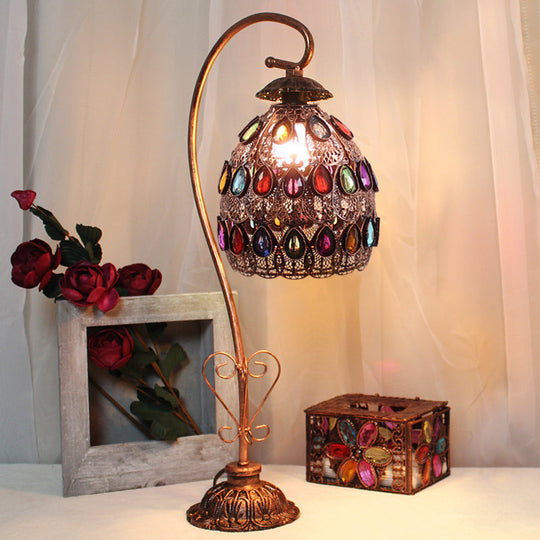 Metal Table Lamp - Vintage Red/Pink/Yellow Dome/Globe/Cylinder Design With Curved Arm For Living