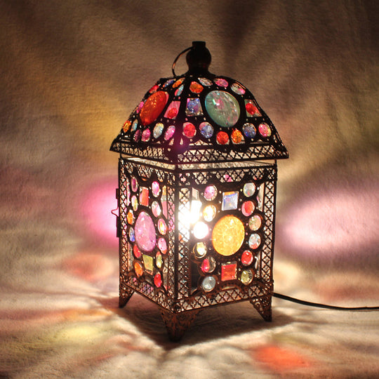 Black Metal Lantern Nightstand Light For Cozy Living Room Ambience