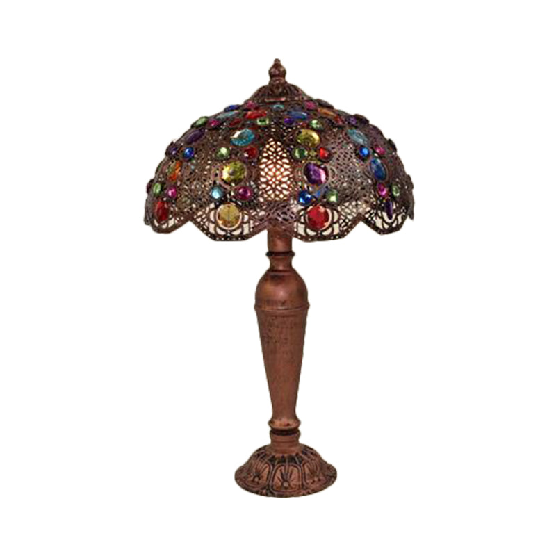 Art Deco Dome Metal Nightstand Lamp In Red/Yellow/Green - Perfect Night Table Lighting For Living