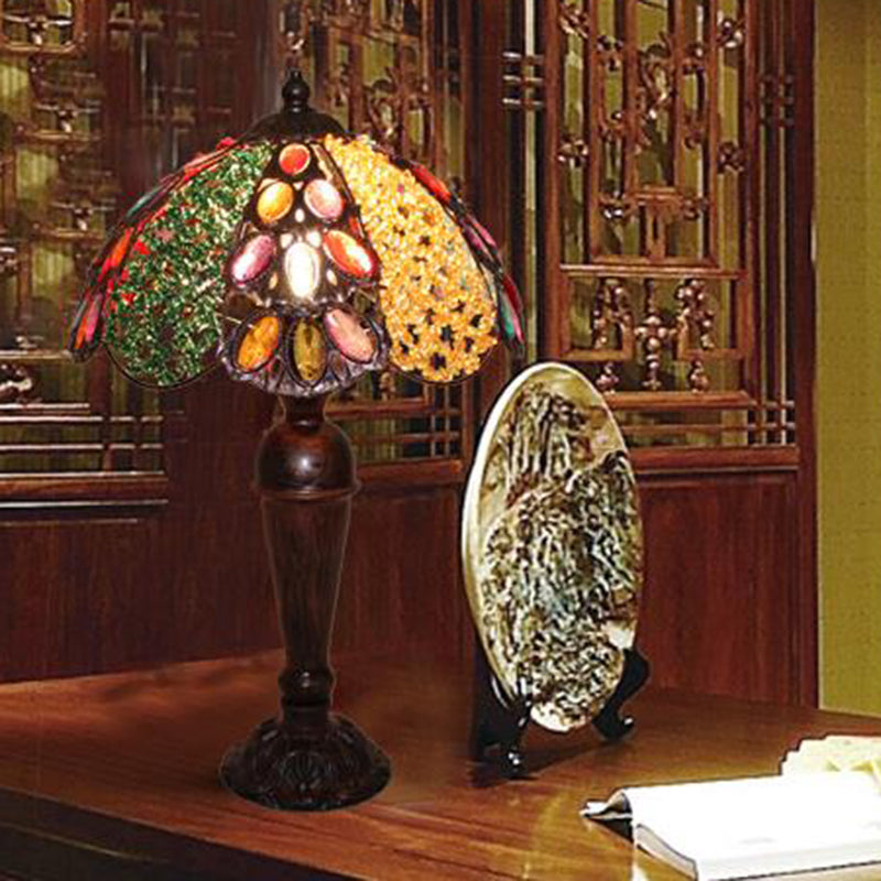 Art Deco Dome Metal Nightstand Lamp In Red/Yellow/Green - Perfect Night Table Lighting For Living