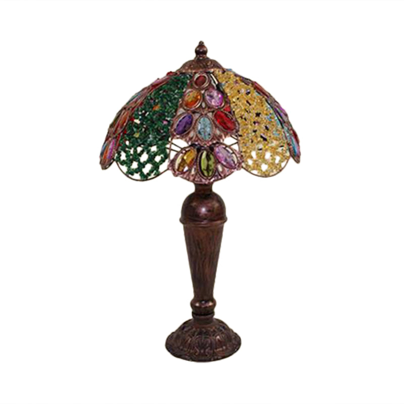 Art Deco Dome Metal Nightstand Lamp In Red/Yellow/Green - Perfect Night Table Lighting For Living