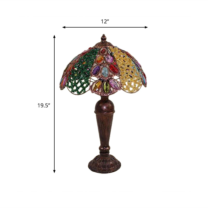 Art Deco Dome Metal Nightstand Lamp In Red/Yellow/Green - Perfect Night Table Lighting For Living