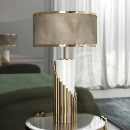 Modern Gold Table Lamp With Fabric Shade For Living Room Desk - 1 Head