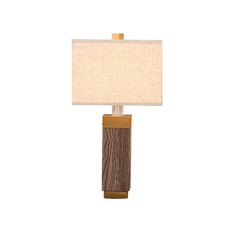 Modernist Flaxen Task Lamp With Fabric Shade - 1 Bulb Rectangular Nightstand Light