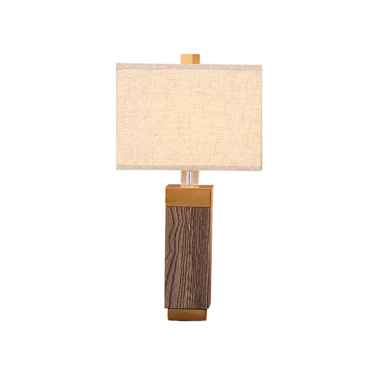 Modernist Flaxen Task Lamp With Fabric Shade - 1 Bulb Rectangular Nightstand Light