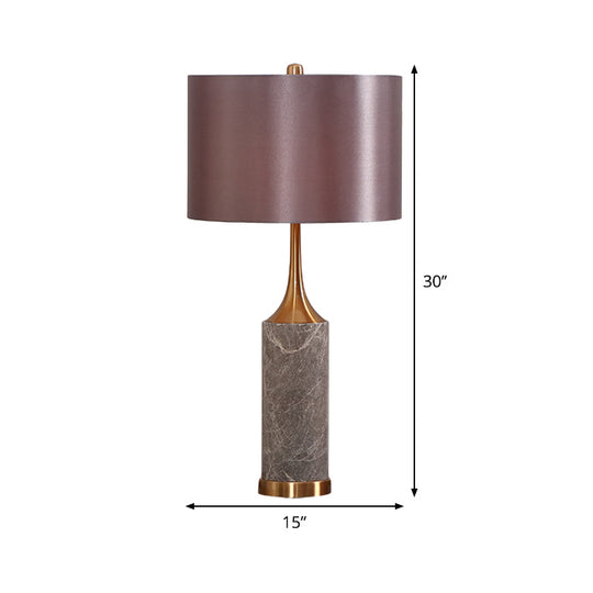 Nordic Fabric Straight Sided Shade Reading Light In Grey - Night Table Lamp With 1 Bulb