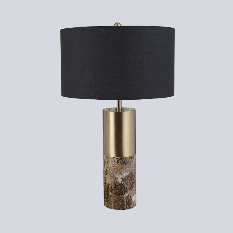 Modern Black Cylinder Fabric Table Light With Marble Base