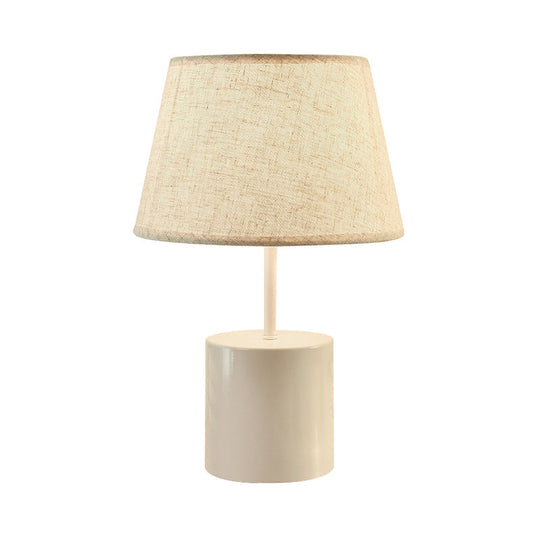 Nordic Style Fabric Conical Table Lamp With Flaxen Shade And Metallic Base