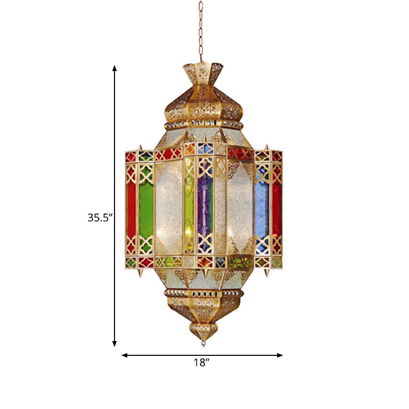 Brass 4-Head Art Deco Corridor Chandelier With Metallic Castle Suspension