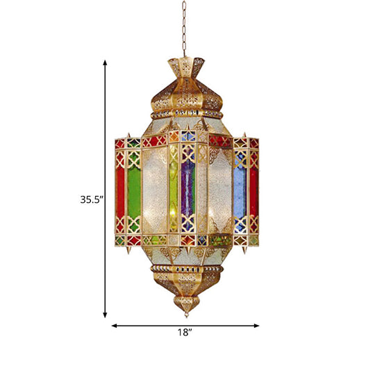 Brass 4-Head Art Deco Corridor Chandelier With Metallic Castle Suspension