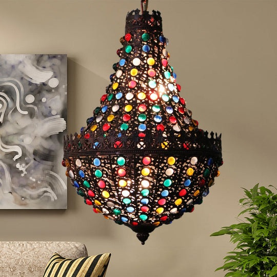 Black Metal Teardrop Chandelier Decorative Hanging Lamp With 2 Lights