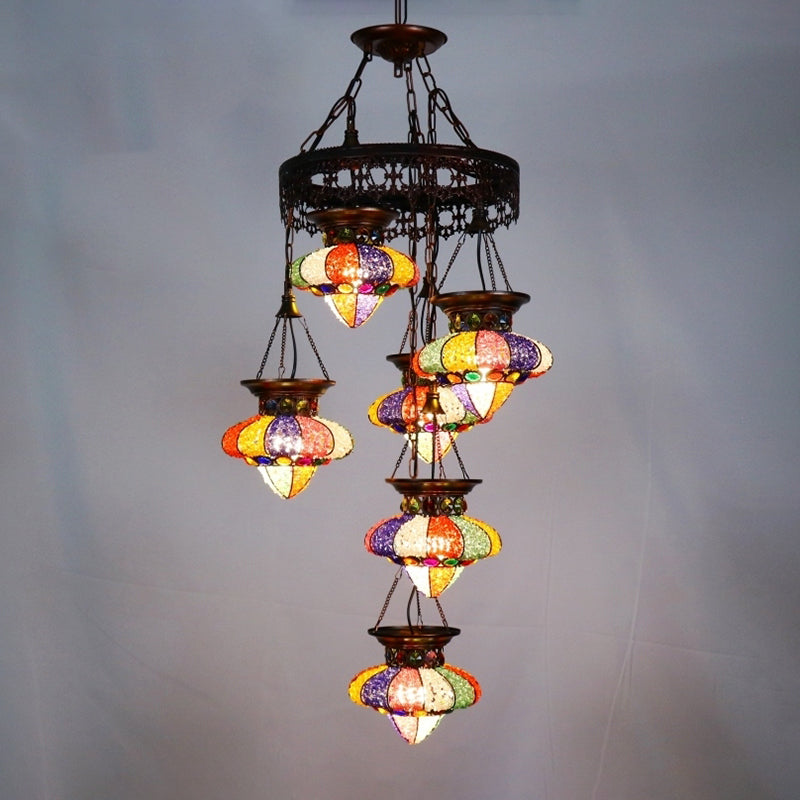 Antique Copper Chandelier: Urn-Shaped Suspension Lighting 4/6 Lights For Dining Room