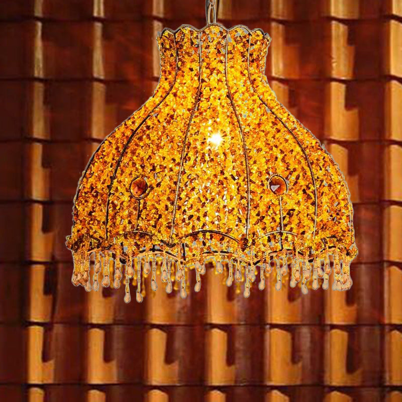 Yellow Scalloped Pendant Lamp - Decorative Metal Restaurant Lighting