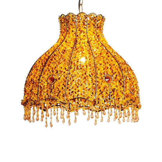 Yellow Scalloped Pendant Lamp - Decorative Metal Restaurant Lighting