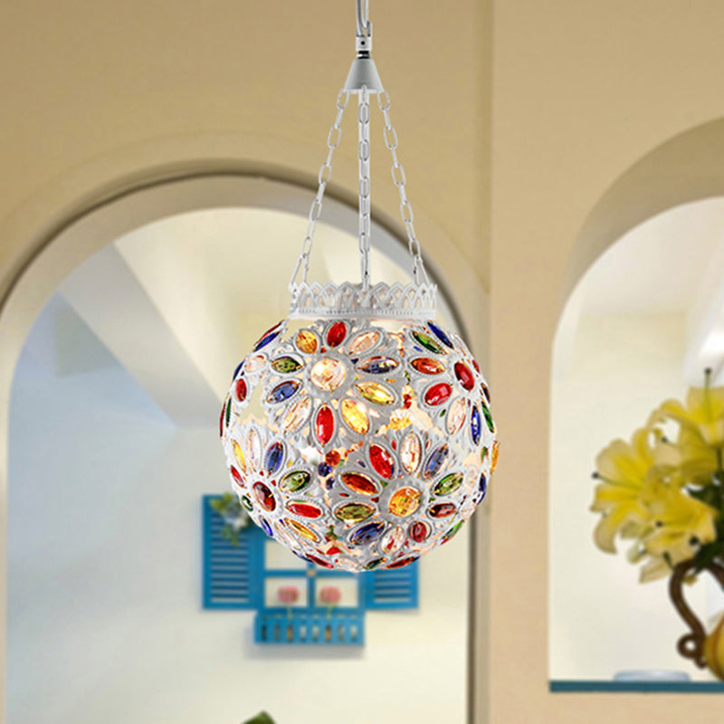 Metal White Hanging Light Globe: Traditional Suspension Lamp For Dining Room