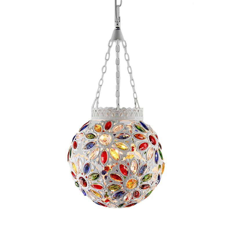 Metal White Hanging Light Globe: Traditional Suspension Lamp For Dining Room