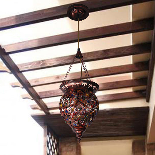 Copper Drop Urn Pendant Light For Traditional Balcony Lighting