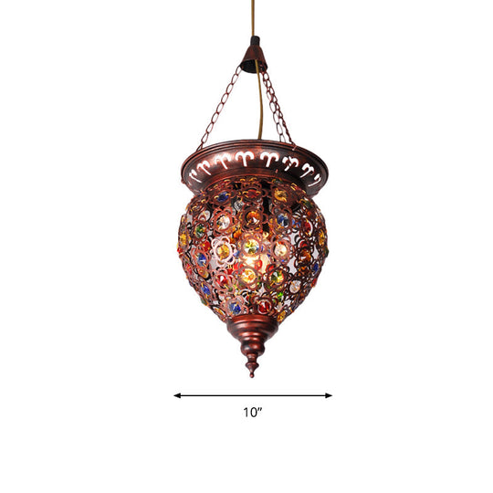 Copper Drop Urn Pendant Light For Traditional Balcony Lighting