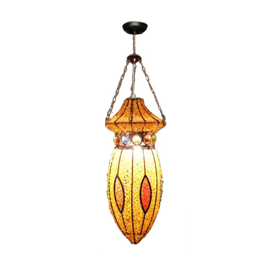 Yellow Metal Urn Pendant Art Deco 1-Head Suspension Lamp For Restaurants