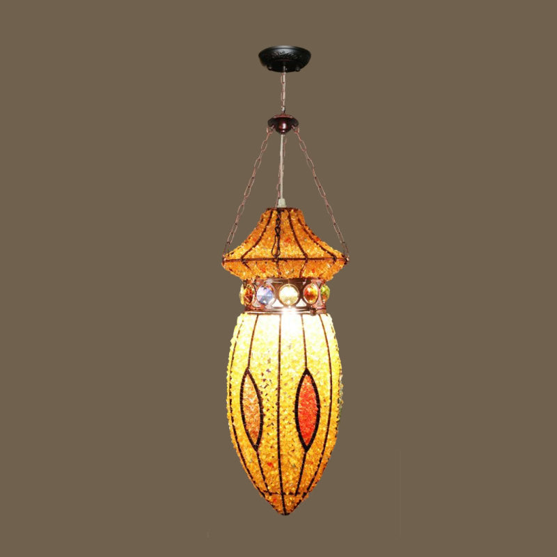 Yellow Metal Urn Pendant Art Deco 1-Head Suspension Lamp For Restaurants