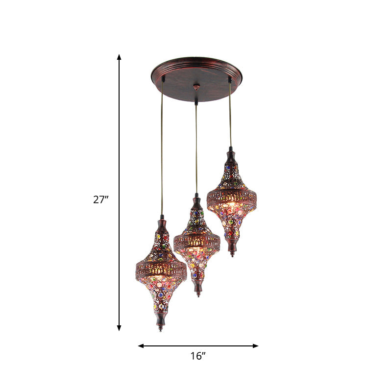 Copper 3-Light Teardrop Pendant: Traditional Metal Suspension Lamp For Kitchen